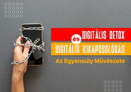 Láncokkal és lakattal körülvett okostelefont tartó kéz, amely a digitális méregtelenítést és a technológiától való elszakadást szimbolizálja.